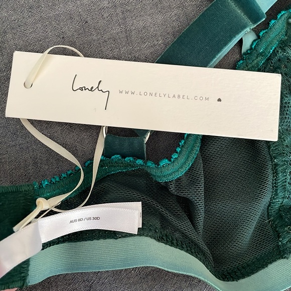 Lonely Lulu Strappy Velvet Lace Bra Set in Emerald Green 30D - Picture 4 of 7